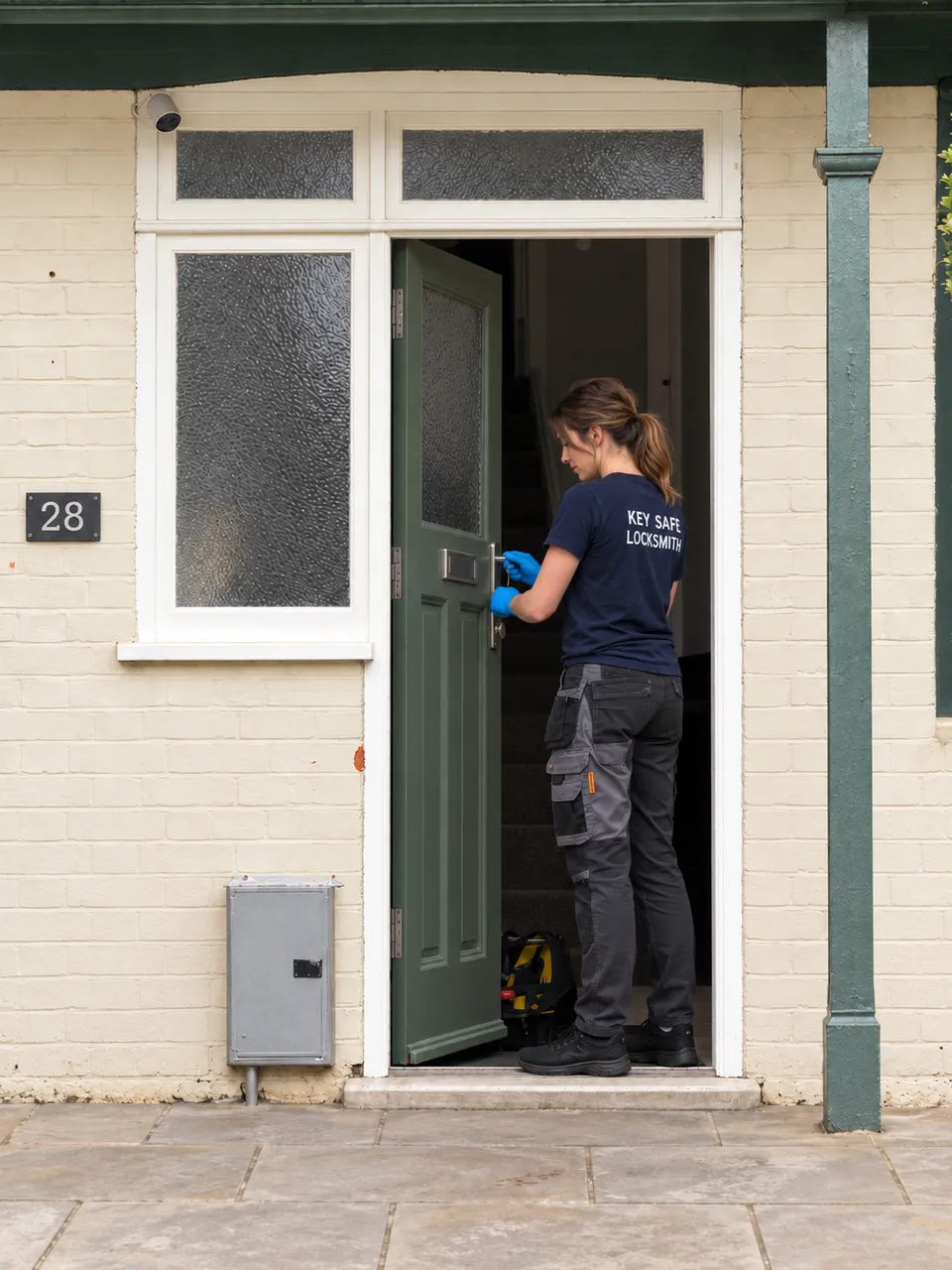 Key Safe Locksmith locksmith opening a house front door